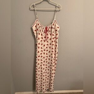 Showpo Cherry Print Slip Dress – Cream/Red – Size US 14